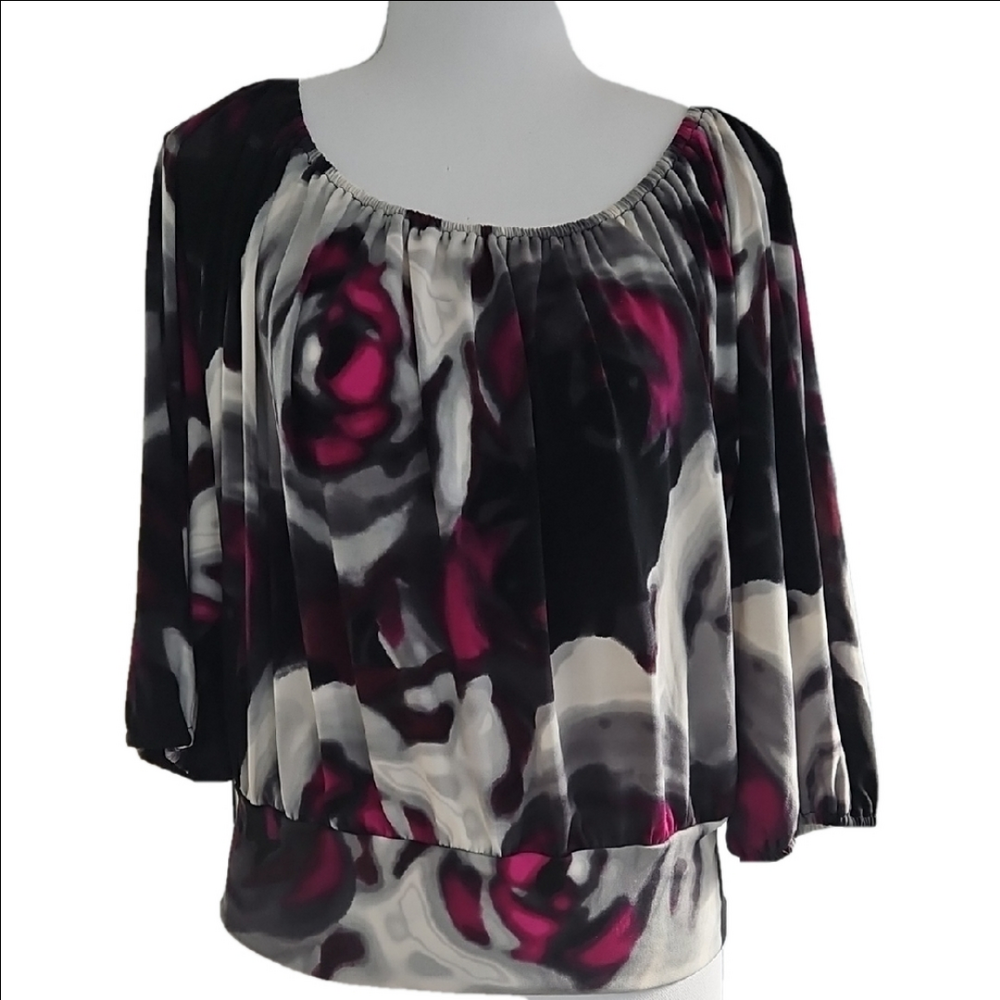 Black and White Relaxed Pleated Blouse